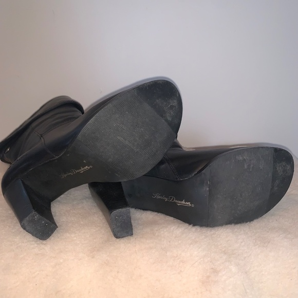 Harley Davidson Black Heeled Leather Boots 5.5 - Picture 2 of 14